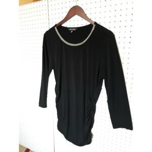 Ellen Tracy Black Ruched Sides Tunic With Embellishment Around Neck Large